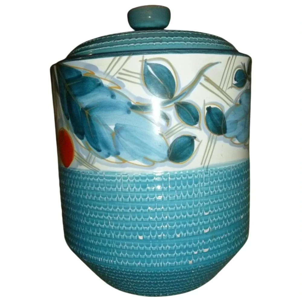 Vintage Fratelli Fanciullacci Italy Turquoise Basketweave Canister‎ MCM Majolica